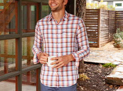 Double Cloth Flannel Pearl Snap - Multi Plaid - Peach