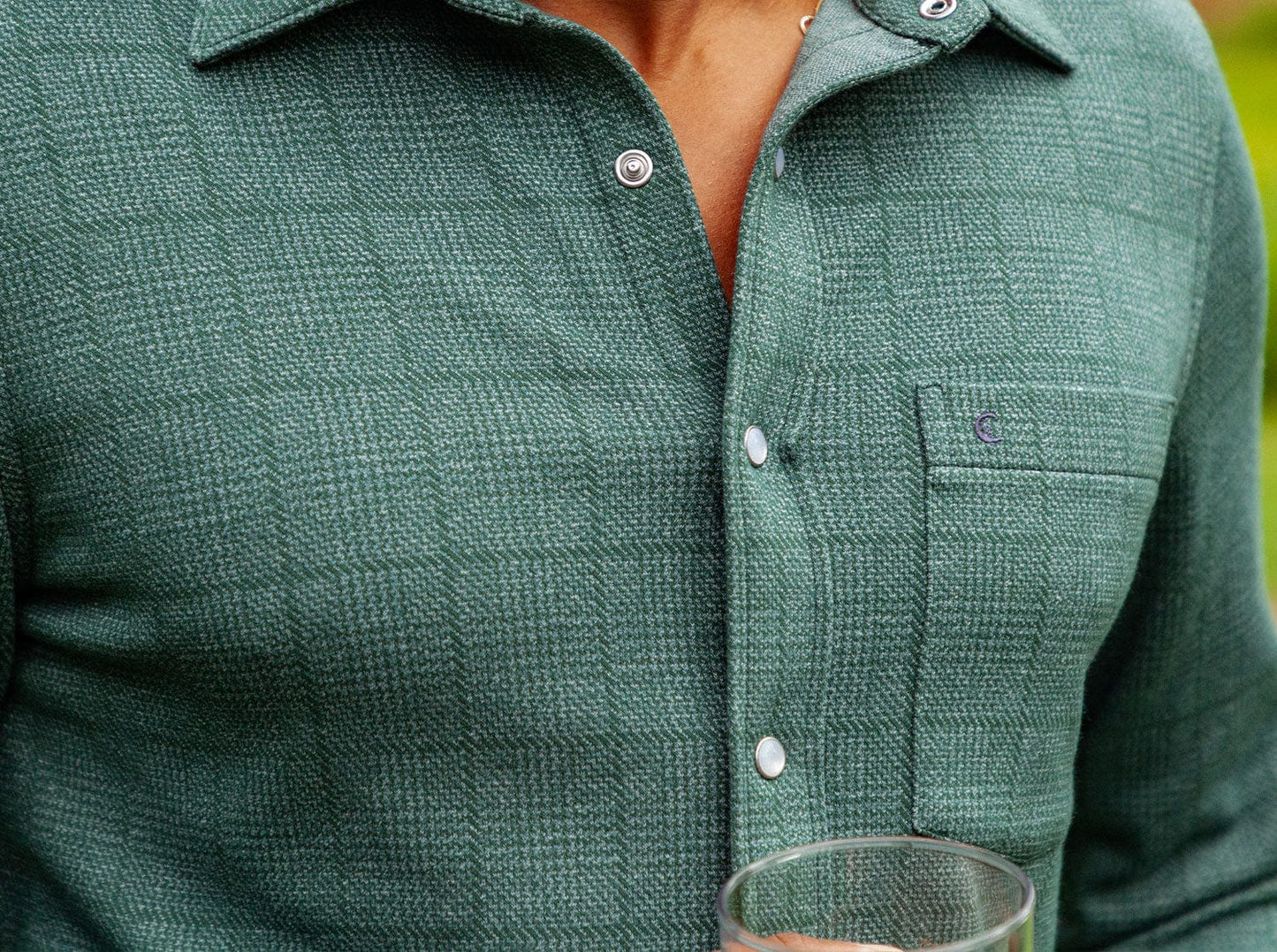 Chill-Knit Plaid Pearl Snap - Green Jacquard