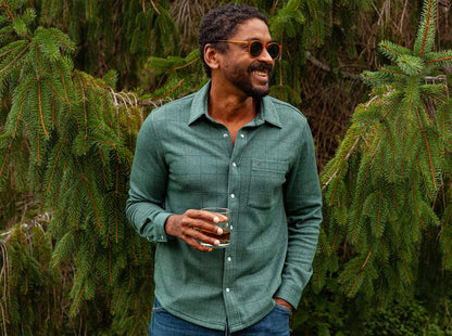 Chill-Knit Plaid Pearl Snap - Green Jacquard