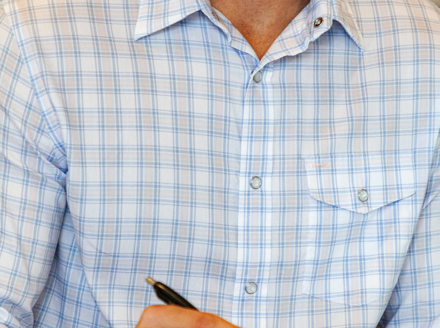 Performance Long Sleeve Pearl Snap - White Heron Check