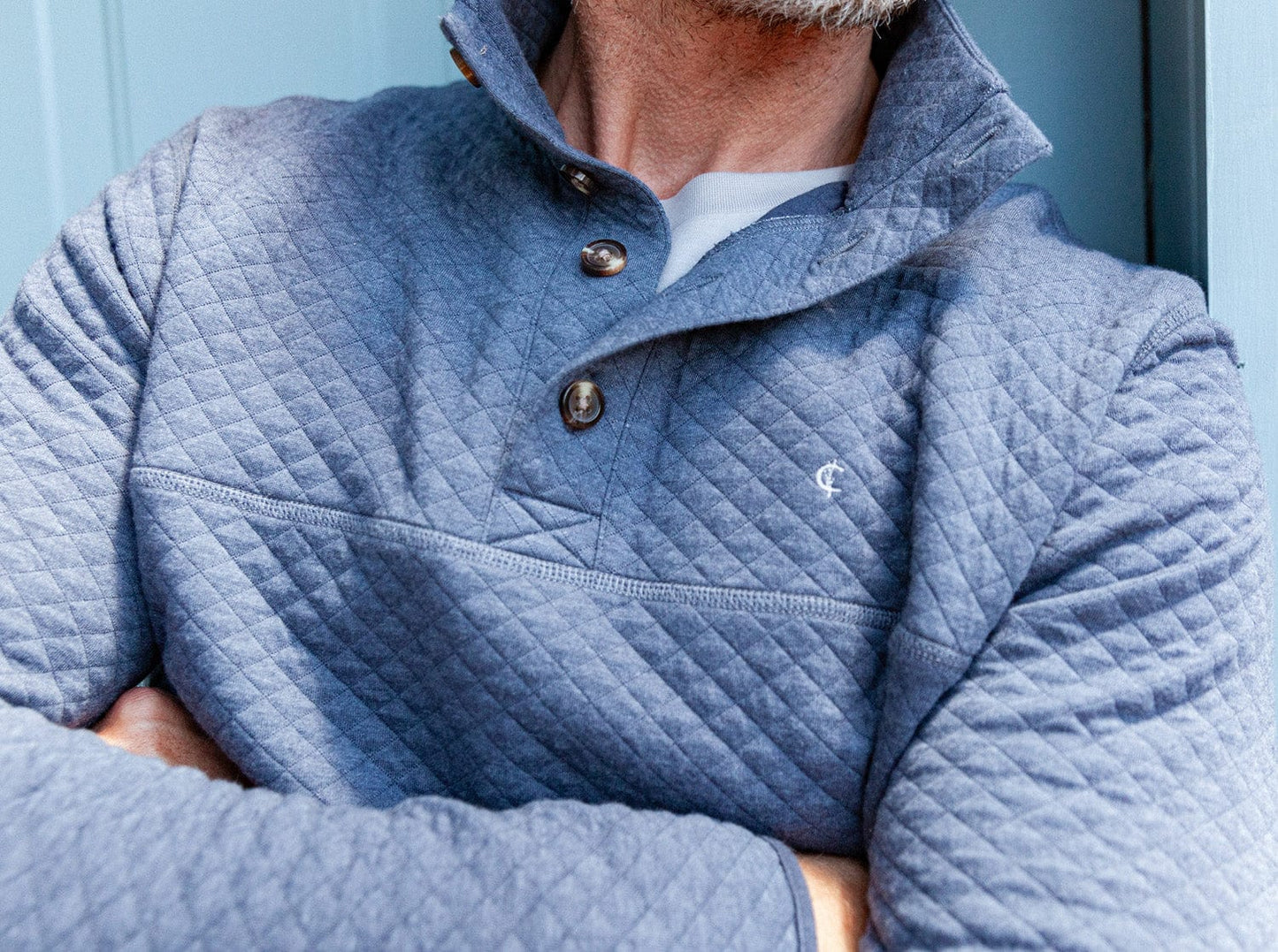 Quilted Pullover - Heather Navy