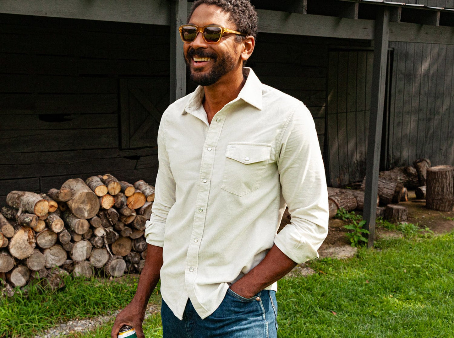 Corduroy Pearl Snap - Silver Fox