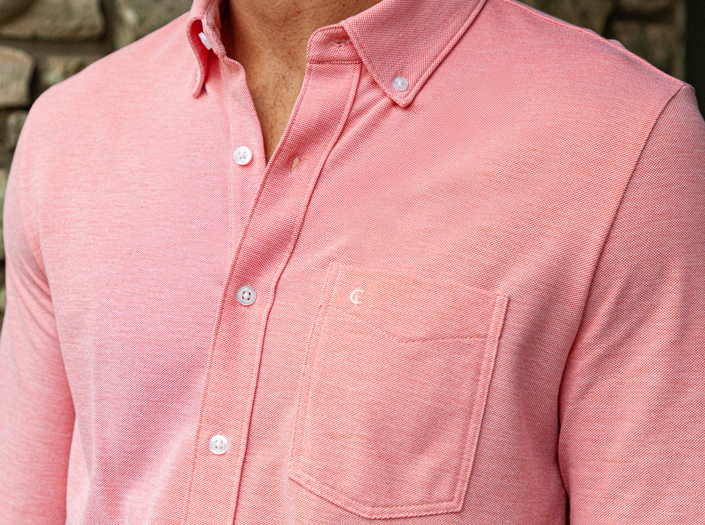 Oxford Knit Button Down - Soft Coral