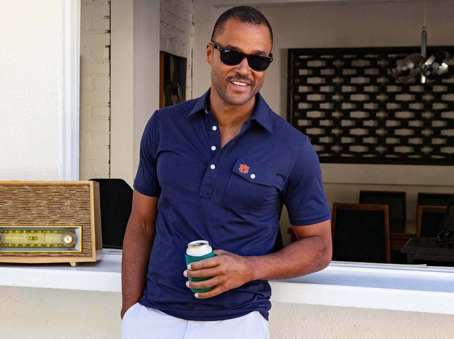 Auburn University - Coach's Performance Players Shirt - Interlock - Navy