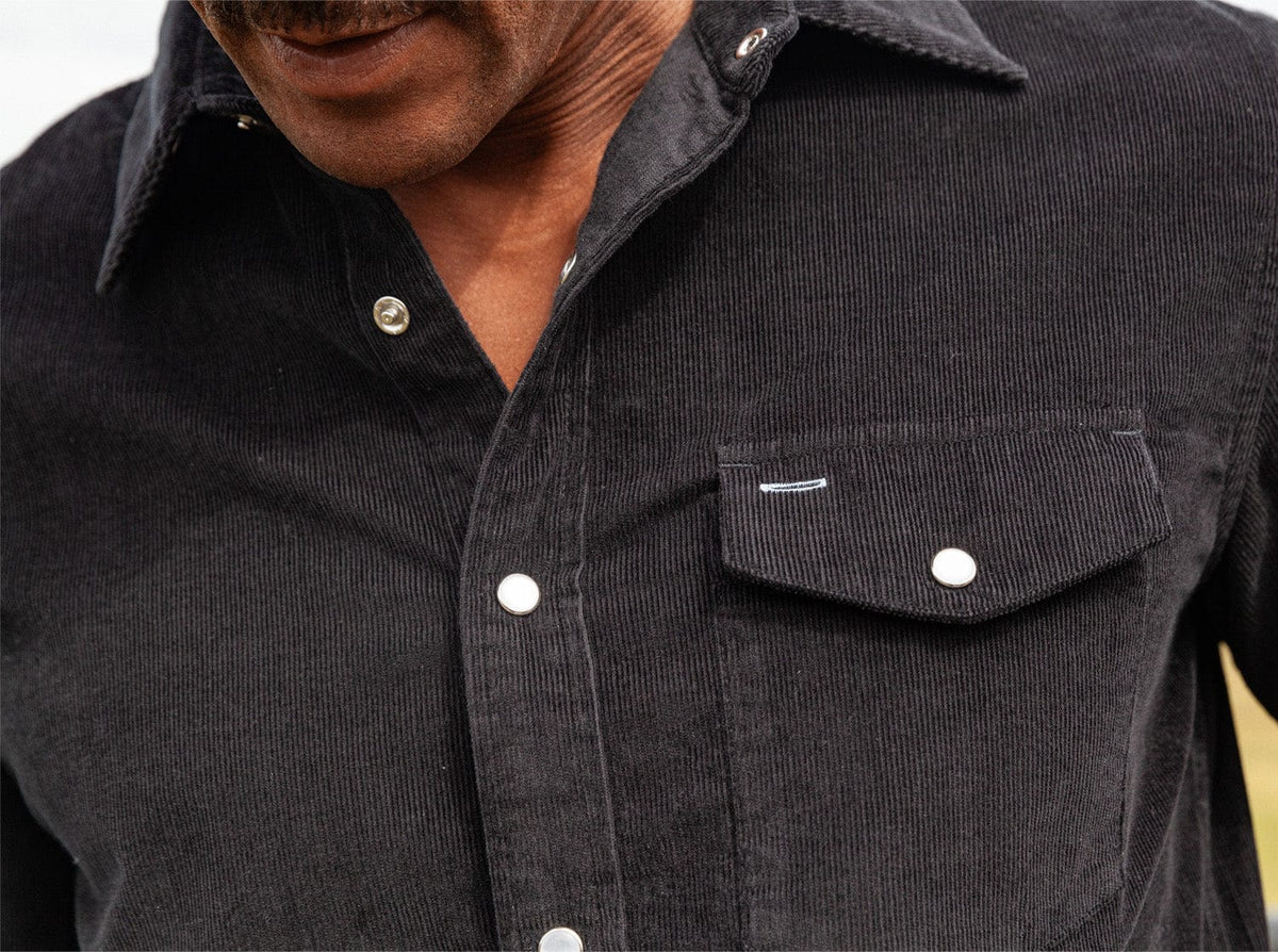 Criquet Corduroy Pearl Snap in Midnight Oil, view 11