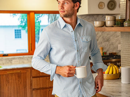 Spring Weight Corduroy Pearl Snap - Gingham Print - Sky