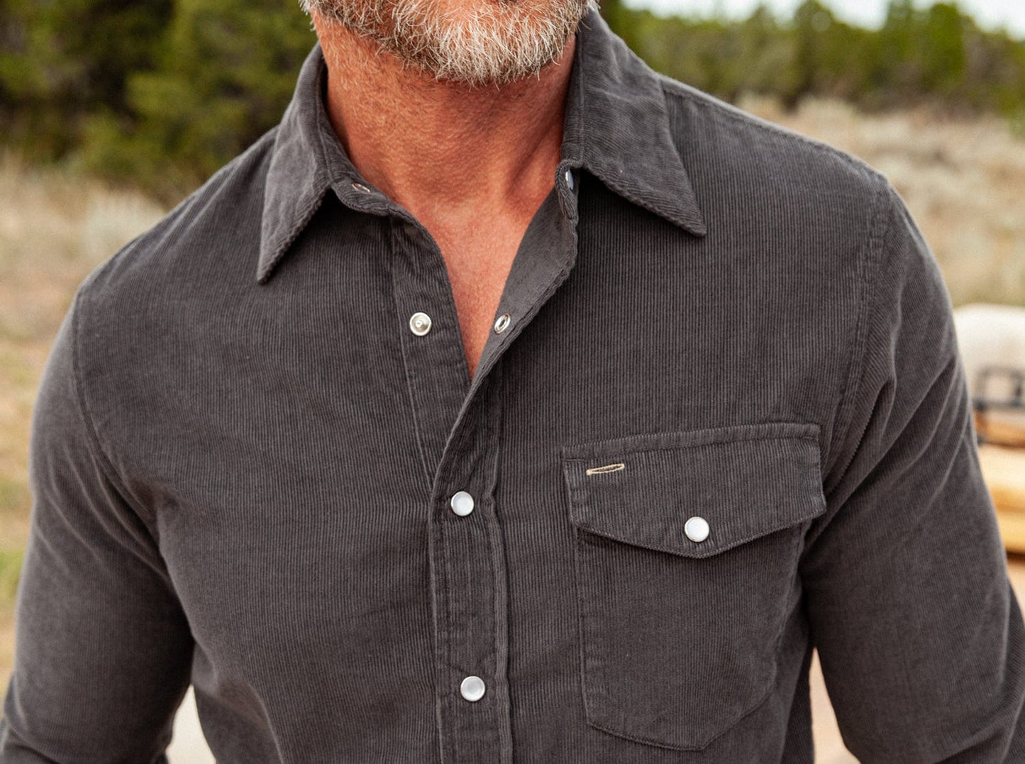 Corduroy Pearl Snap - Charcoal