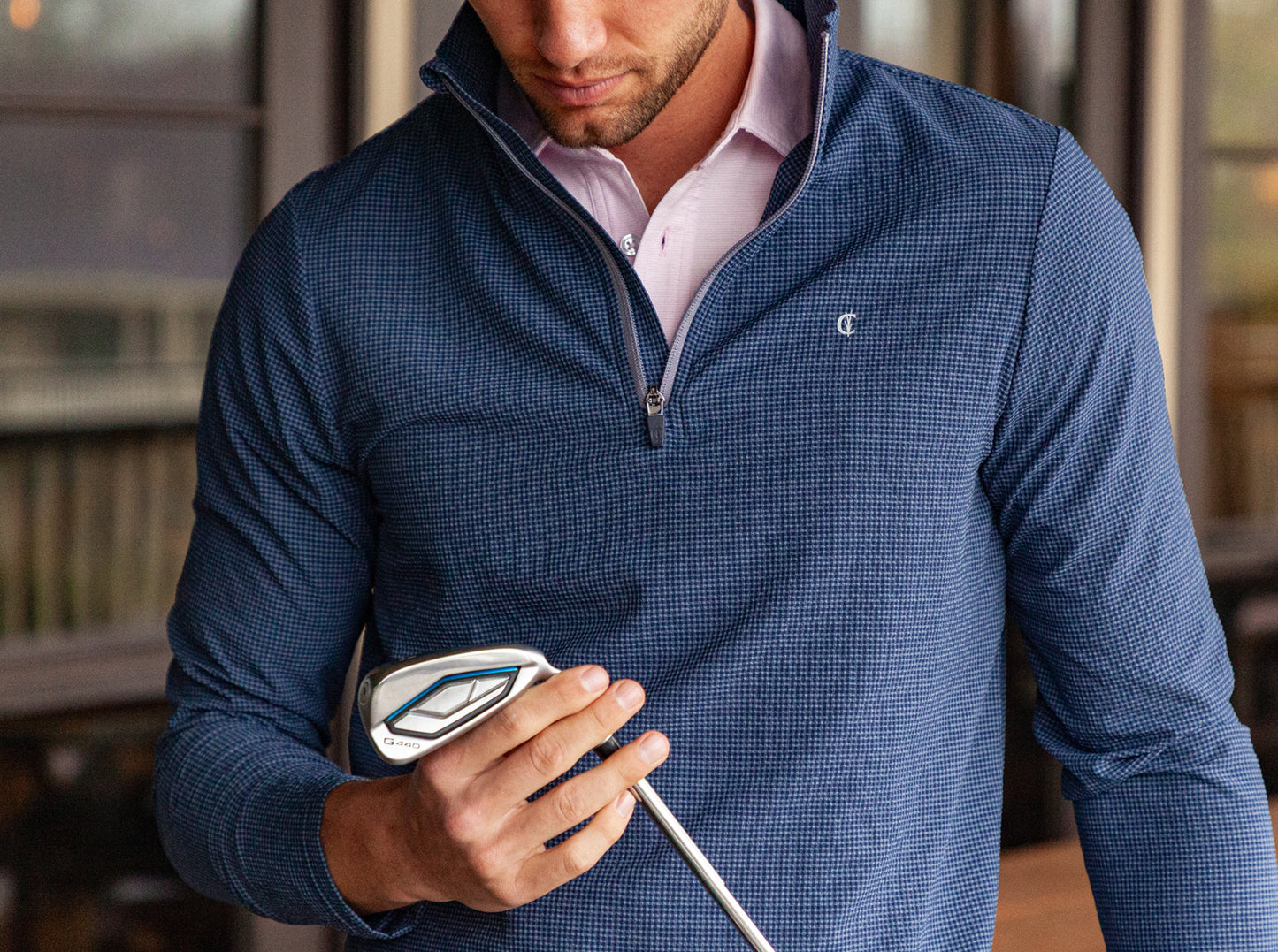 Seersucker Performance Pullover - Navy