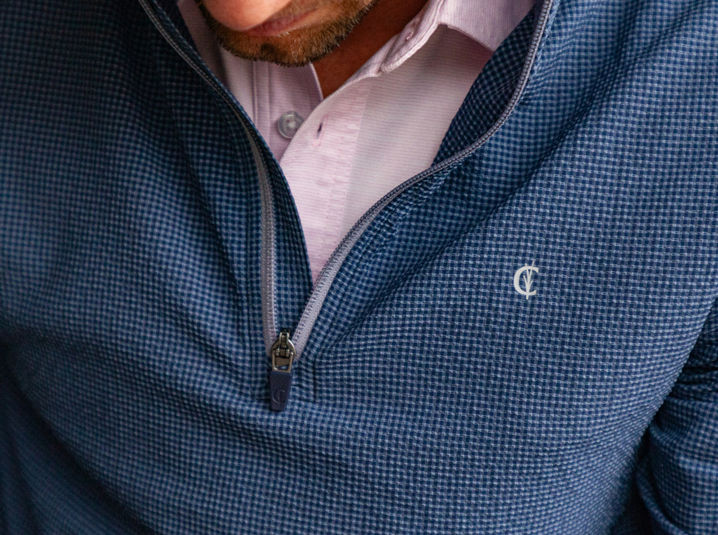 Seersucker Performance Pullover - Navy