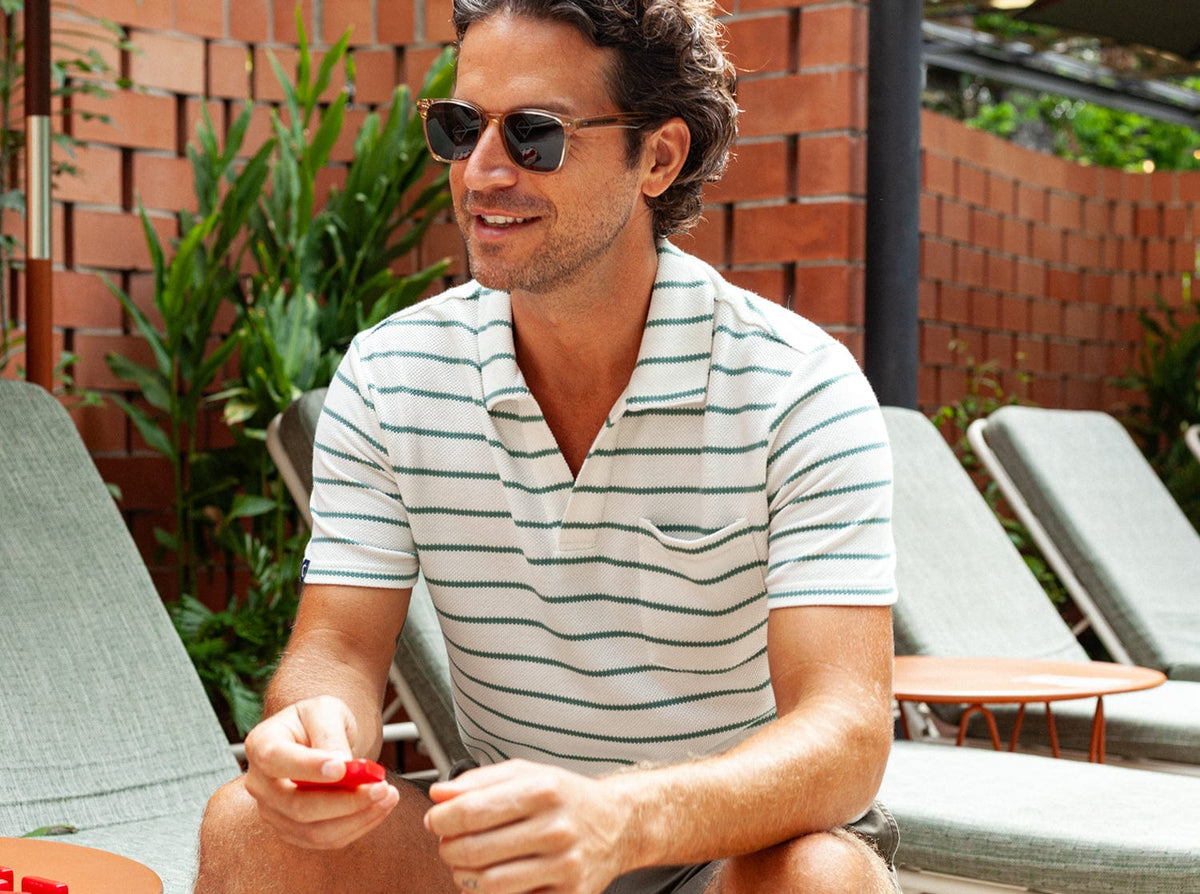 Criquet The Monty Short Sleeve Polo Shirt - Cream Stripe