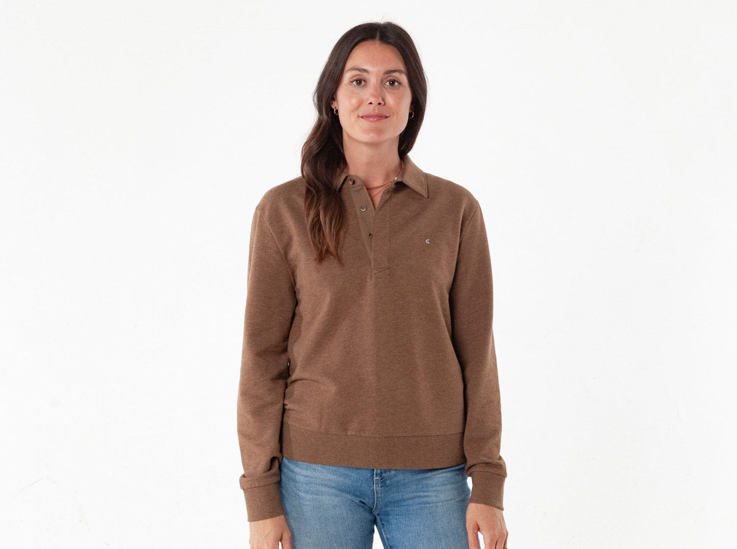 Women's Collared Sweatshirt - Heather Brown
