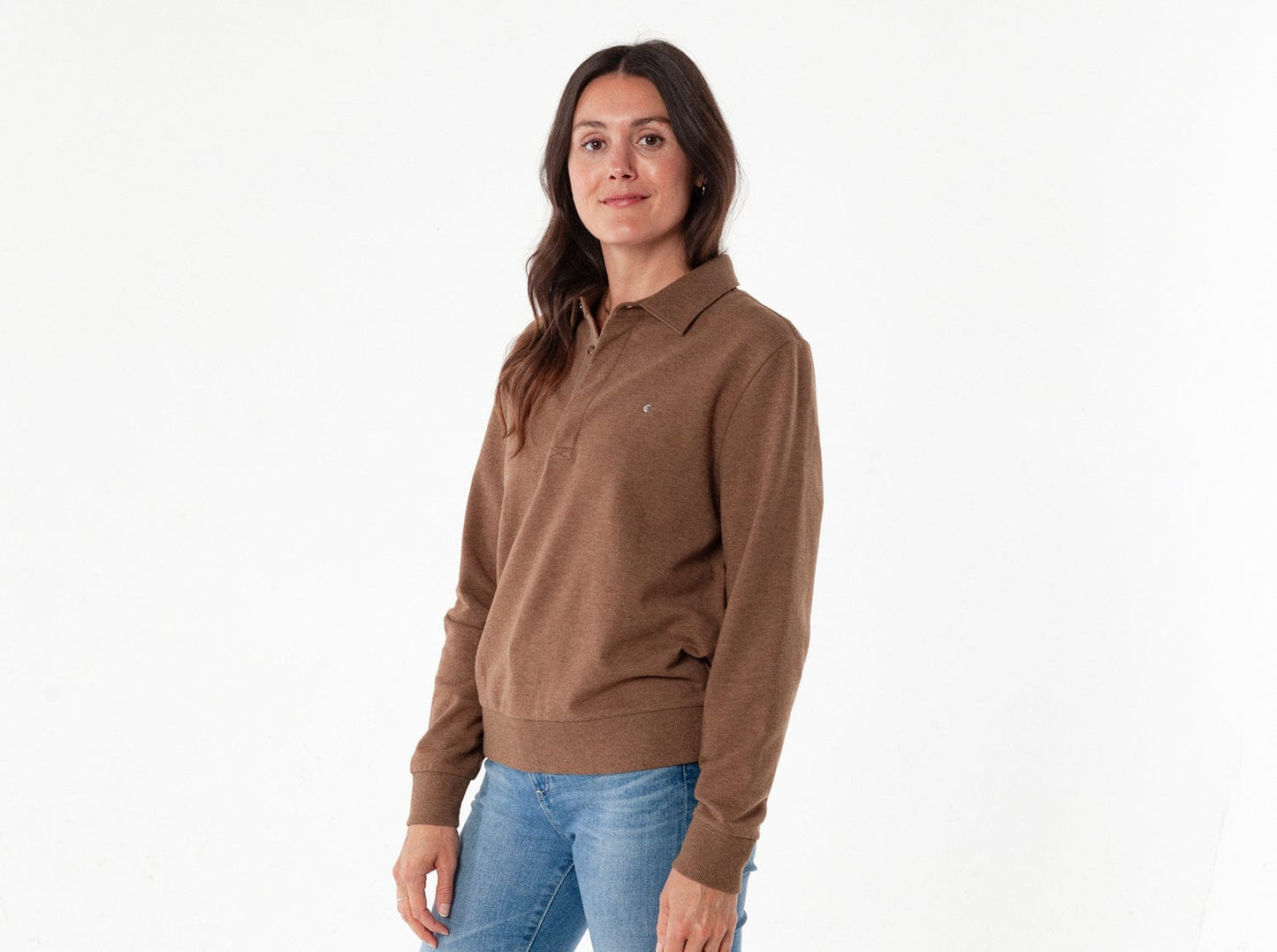 Women's Collared Sweatshirt - Heather Brown