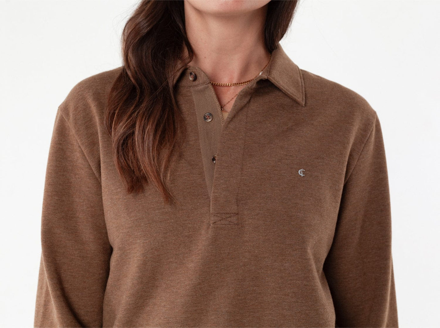 Women's Collared Sweatshirt - Heather Brown