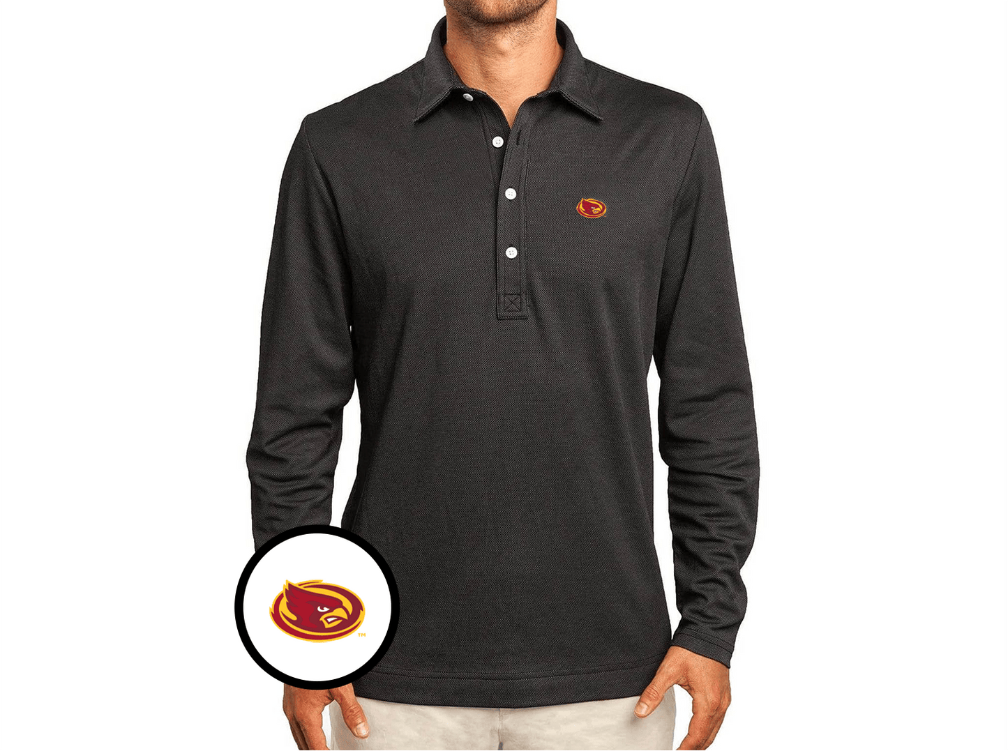 Iowa State - Jacquard Long Sleeve Range Polo - Cardinal - Black