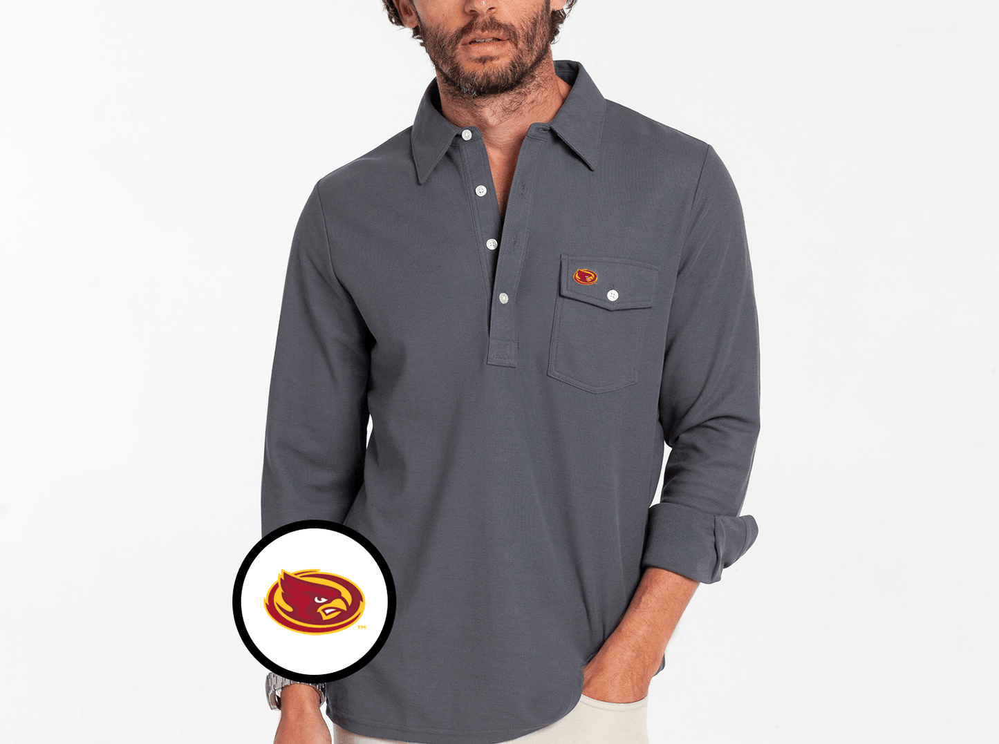 Iowa State - Long Sleeve Players Shirt - Cardinal - Blue Steel