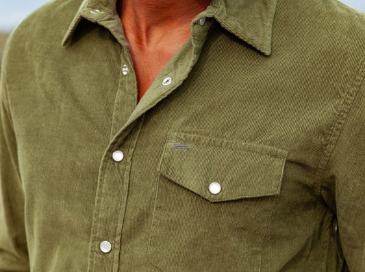 Corduroy Pearl Snap - Olive Branch