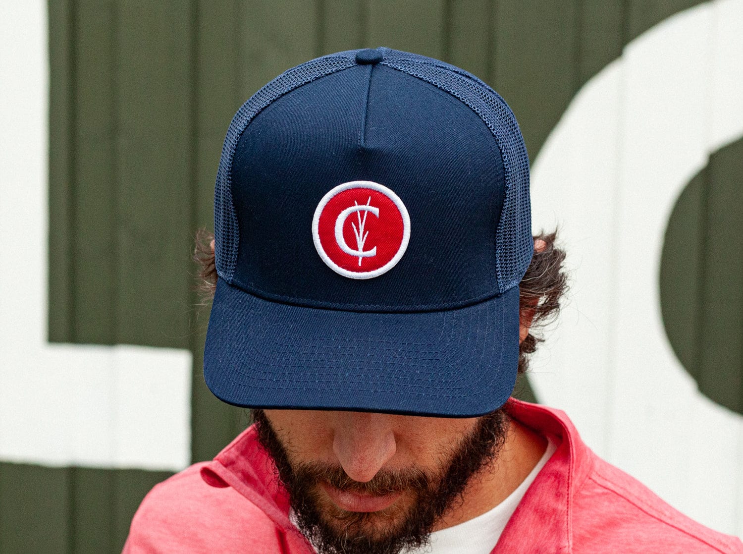 Classic Trucker Hat - Red Grassy C Patch - Navy