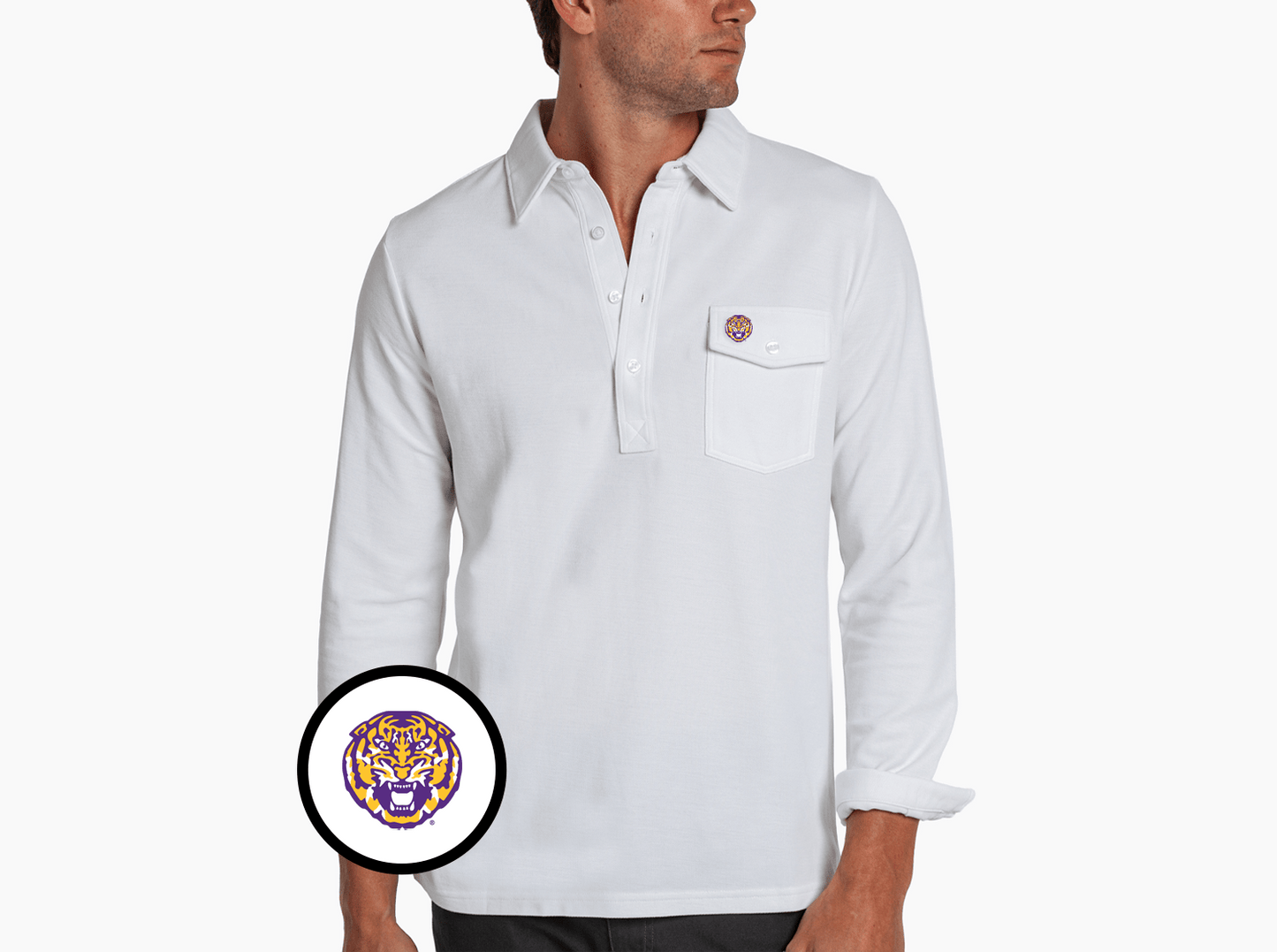LSU - Long Sleeve Players Shirt - Tigerhead - White