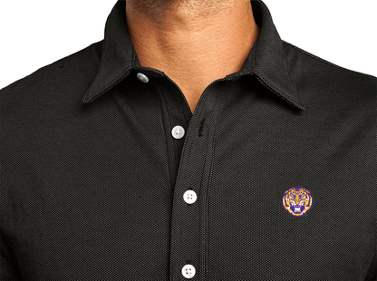 LSU - Jacquard Long Sleeve Range Polo - Tigerhead - Black