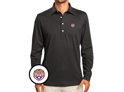 LSU - Jacquard Long Sleeve Range Polo - Tigerhead - Black