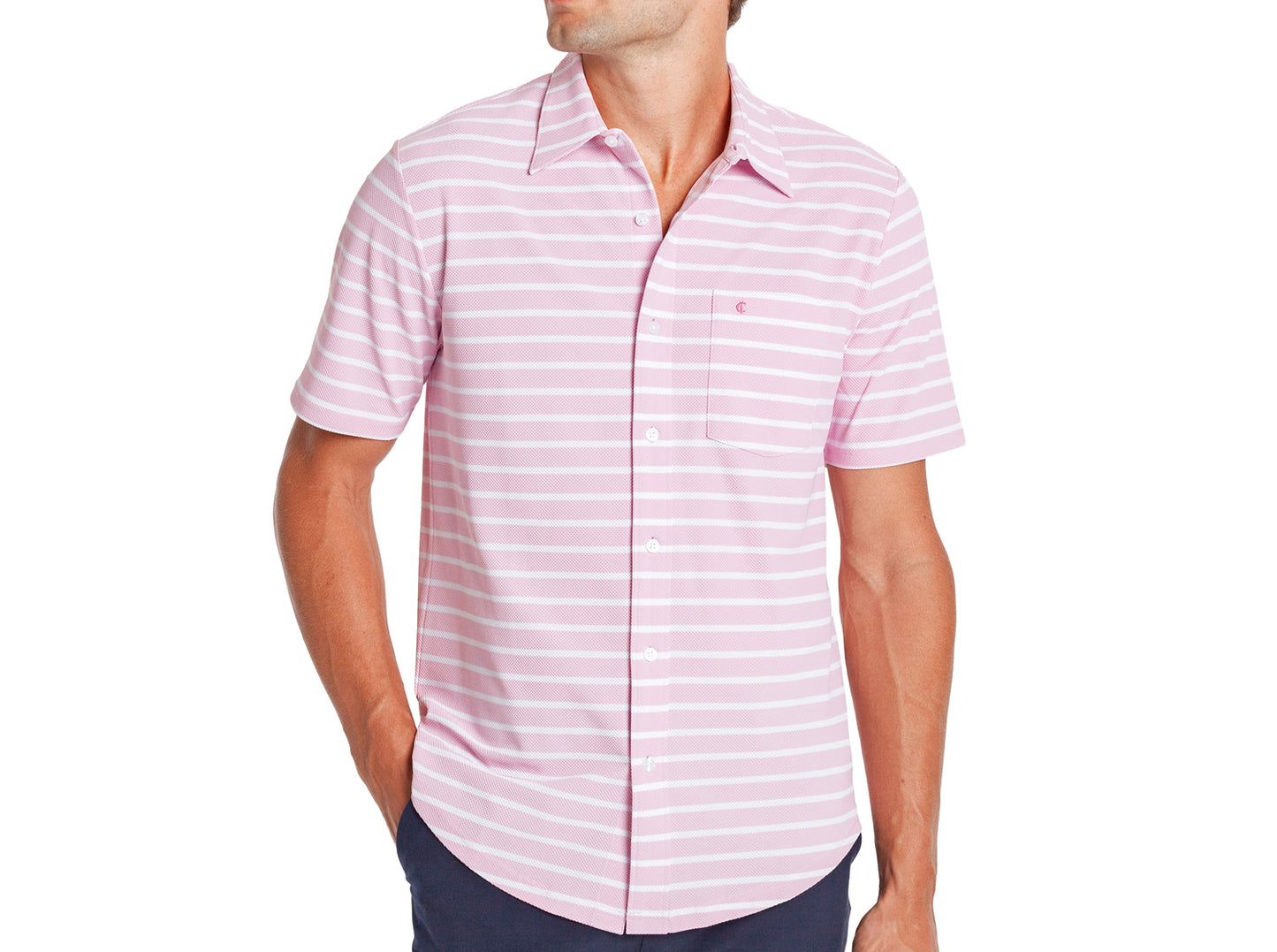 Performance Pique Knit Button Down - Light Pink