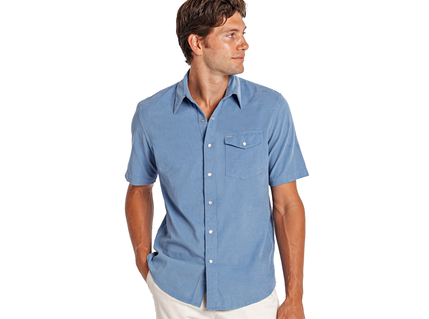 Short Sleeve Corduroy Pearl Snap - Harbor Blue