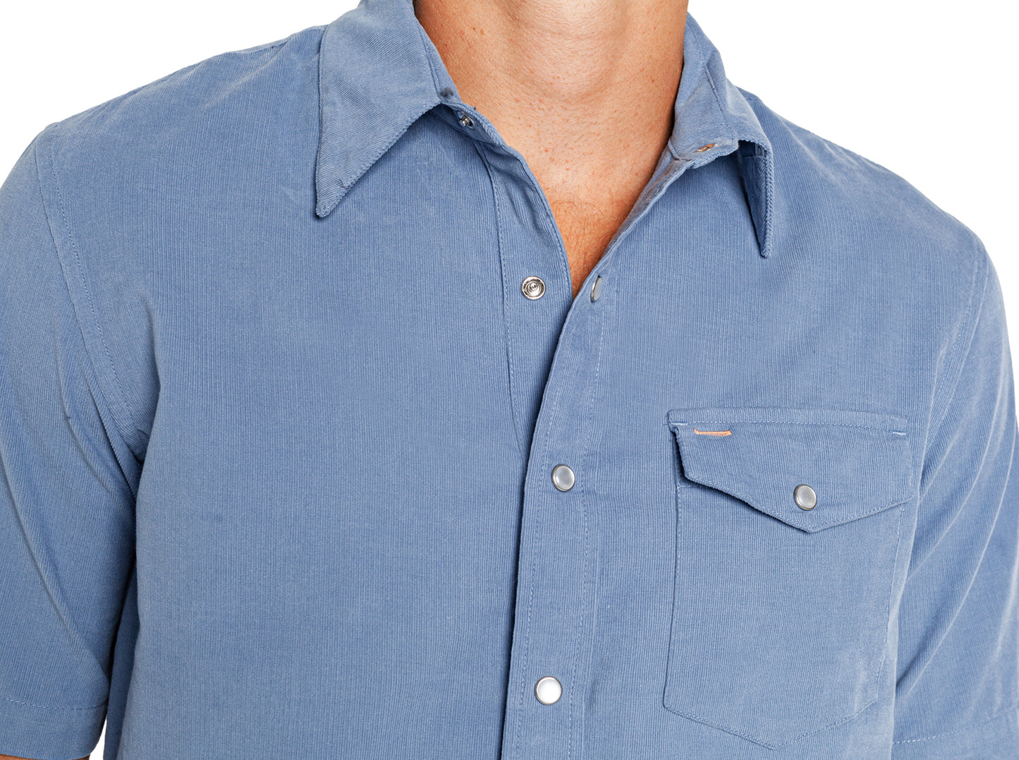 Short Sleeve Corduroy Pearl Snap - Harbor Blue