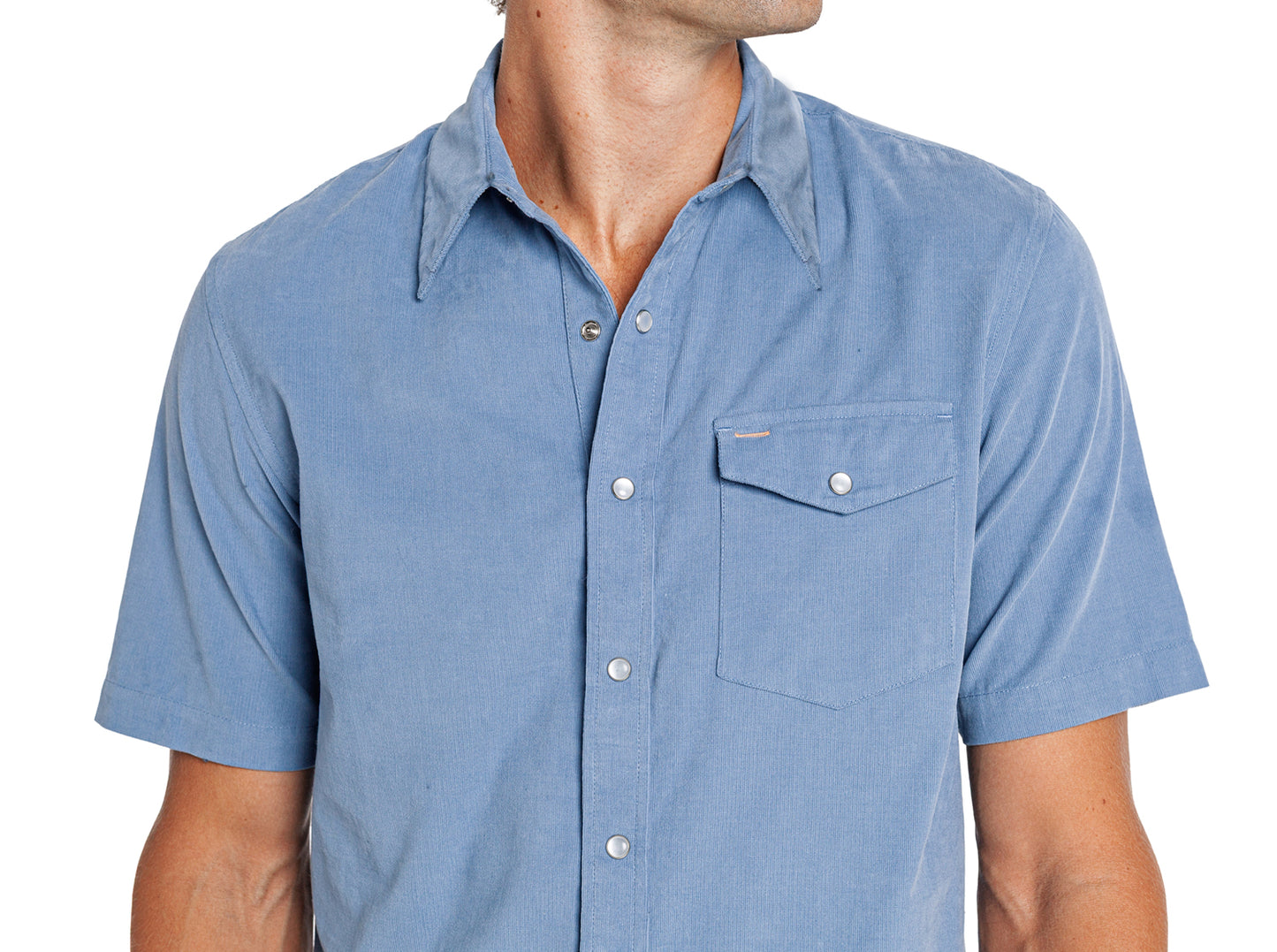 Short Sleeve Corduroy Pearl Snap - Harbor Blue