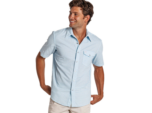 Short Sleeve Corduroy Pearl Snap - Gingham Print - Sky