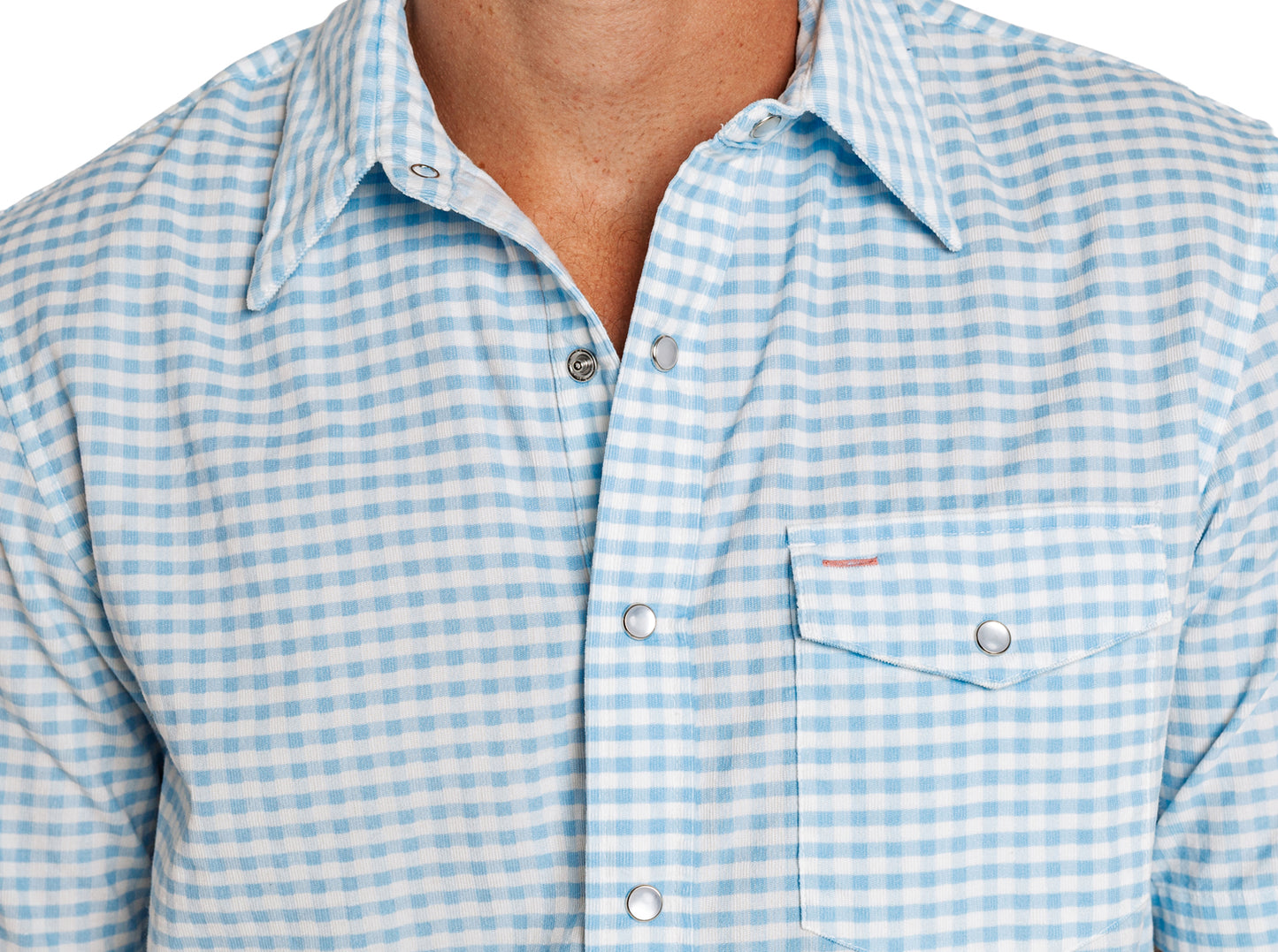 Short Sleeve Corduroy Pearl Snap - Gingham Print - Sky