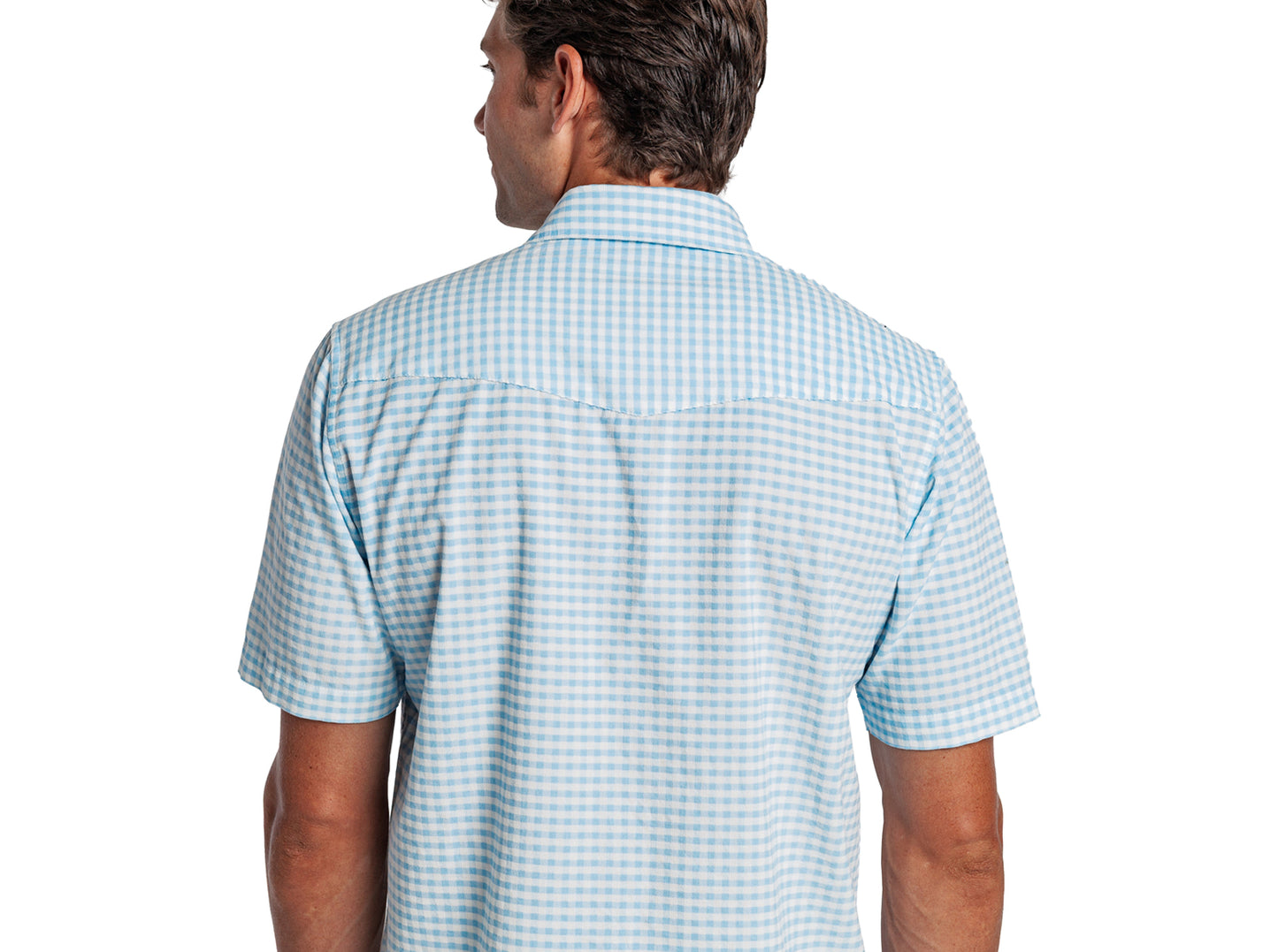 Short Sleeve Corduroy Pearl Snap - Gingham Print - Sky