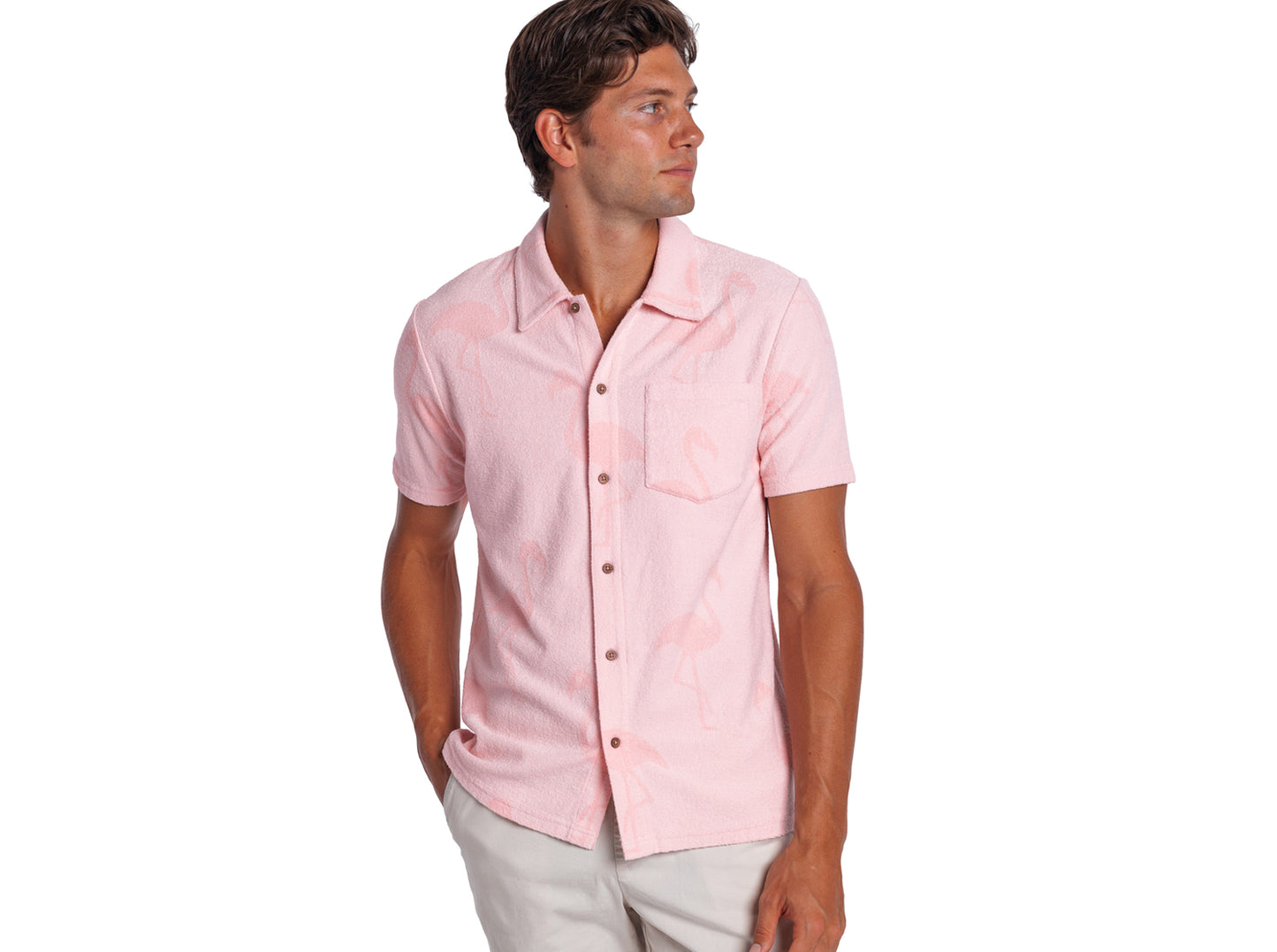 Terrycloth Button Down - Flamingo Jacquard