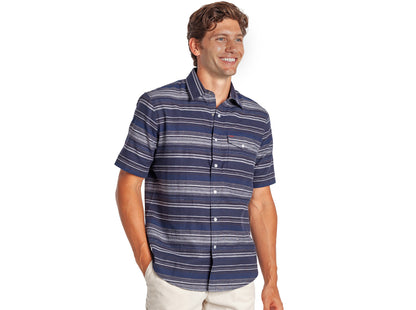 Hemp Stripe Pearl Snap - Navy