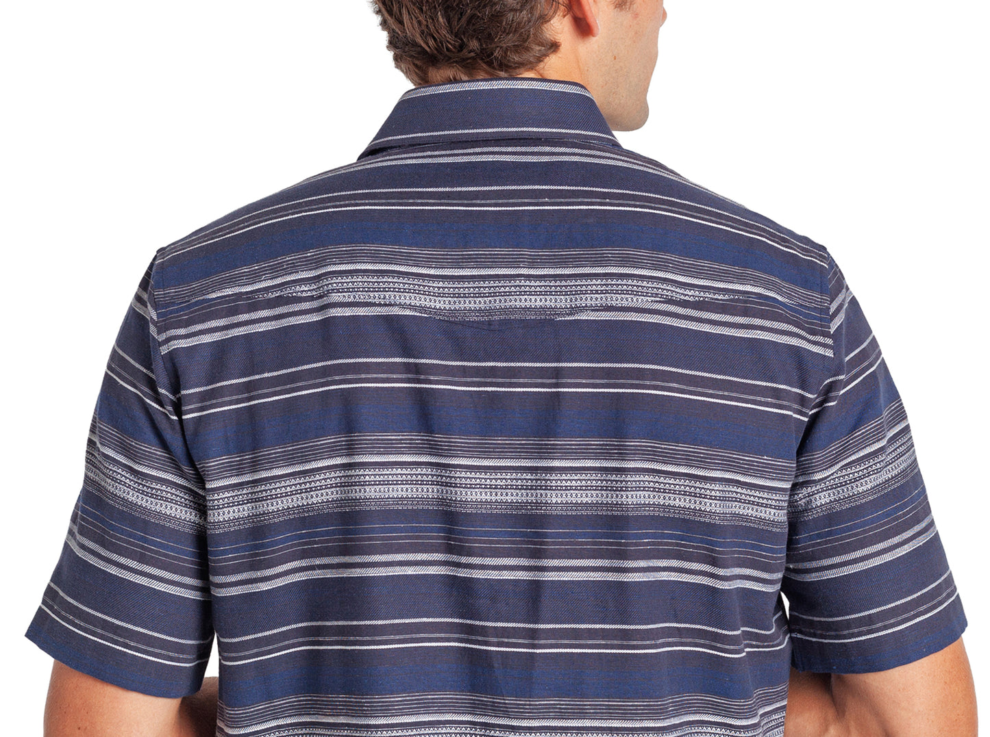Hemp Stripe Pearl Snap - Navy