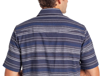 Hemp Stripe Pearl Snap - Navy
