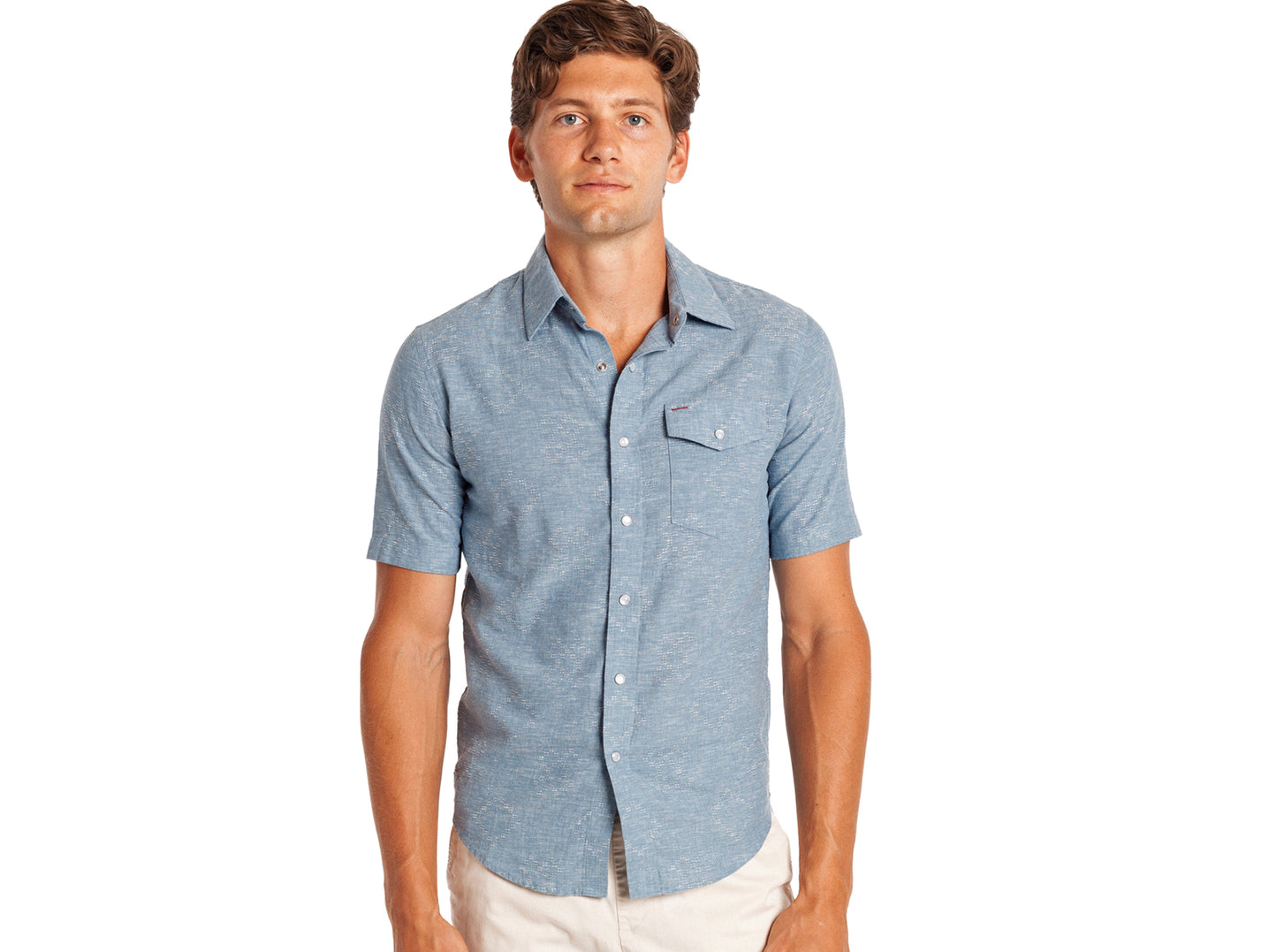 Hemp Cotton Pearl Snap - Geo Chambray - Light Blue