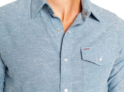 Hemp Cotton Pearl Snap - Geo Chambray - Light Blue