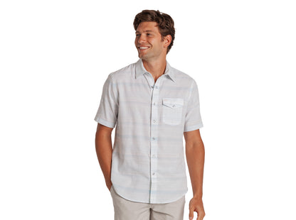 Hemp Stripe Pearl Snap - Light Blue