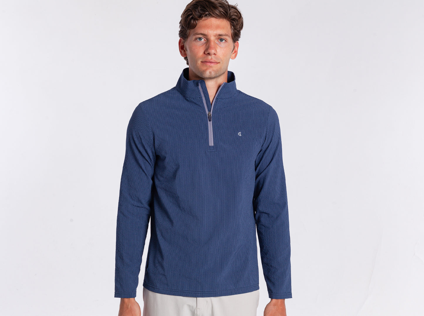 Seersucker Performance Pullover - Navy
