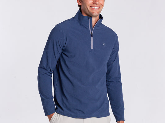 Seersucker Performance Pullover - Navy