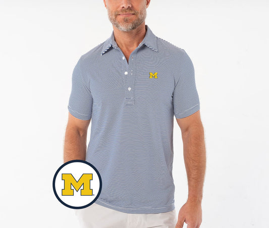 Michigan - Coach's Performance Range Polo - M Logo - Navy Stripe