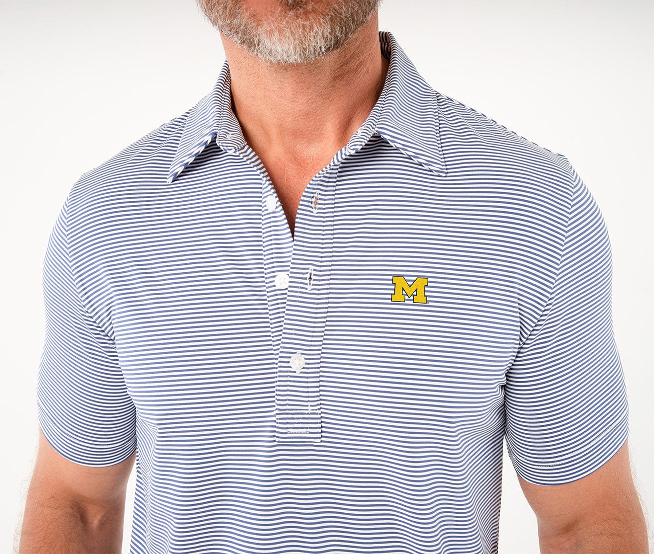Michigan - Coach's Performance Range Polo - M Logo - Navy Stripe