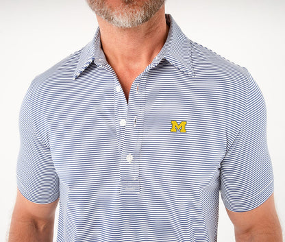 Michigan - Coach's Performance Range Polo - M Logo - Navy Stripe