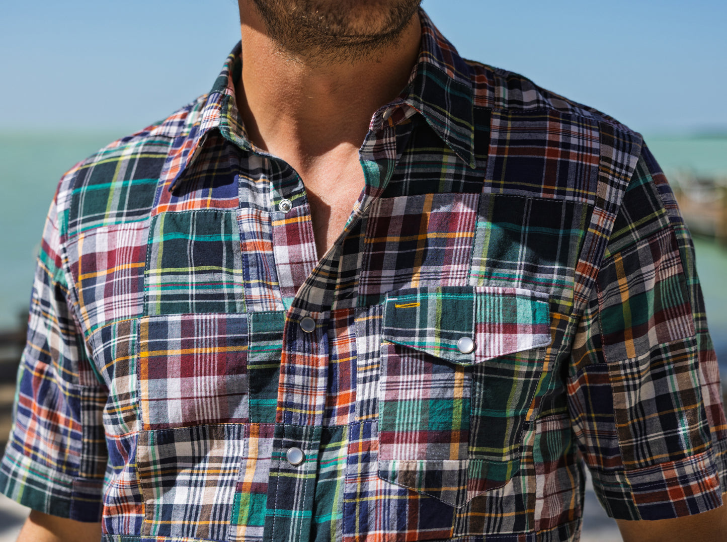 Madras Pearl Snap - Navy Multi