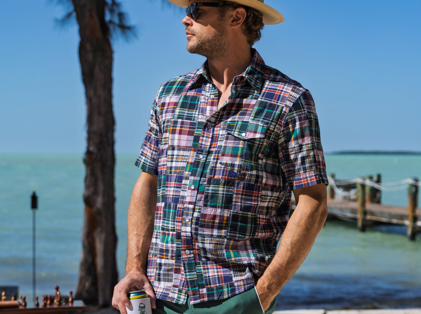 Madras Pearl Snap - Navy Multi