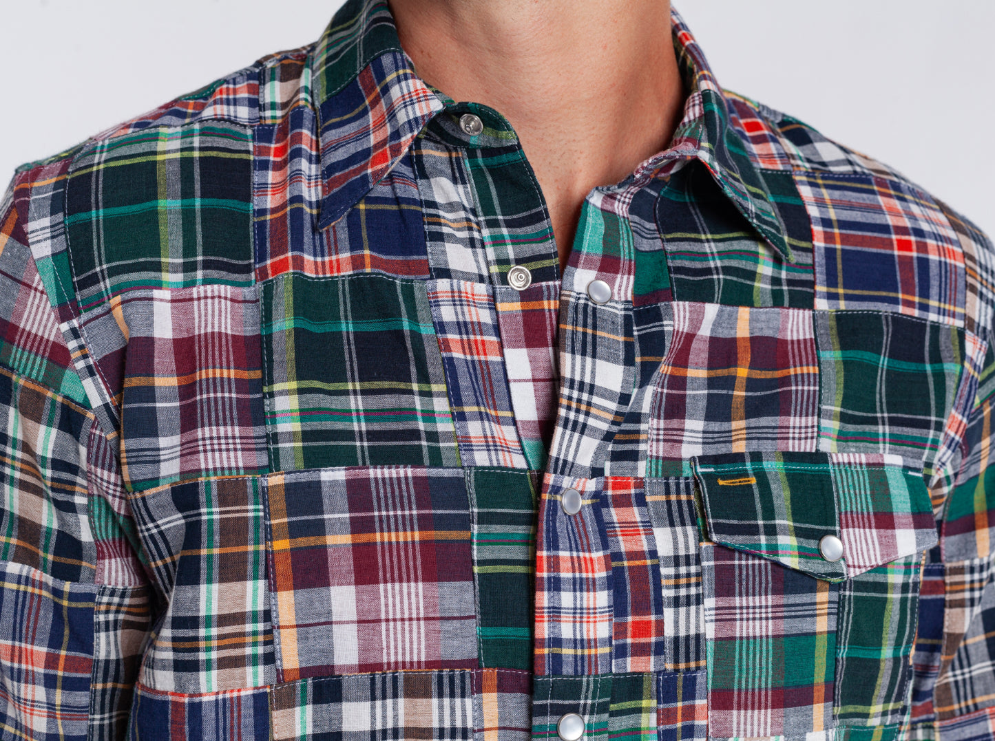 Madras Pearl Snap - Navy Multi