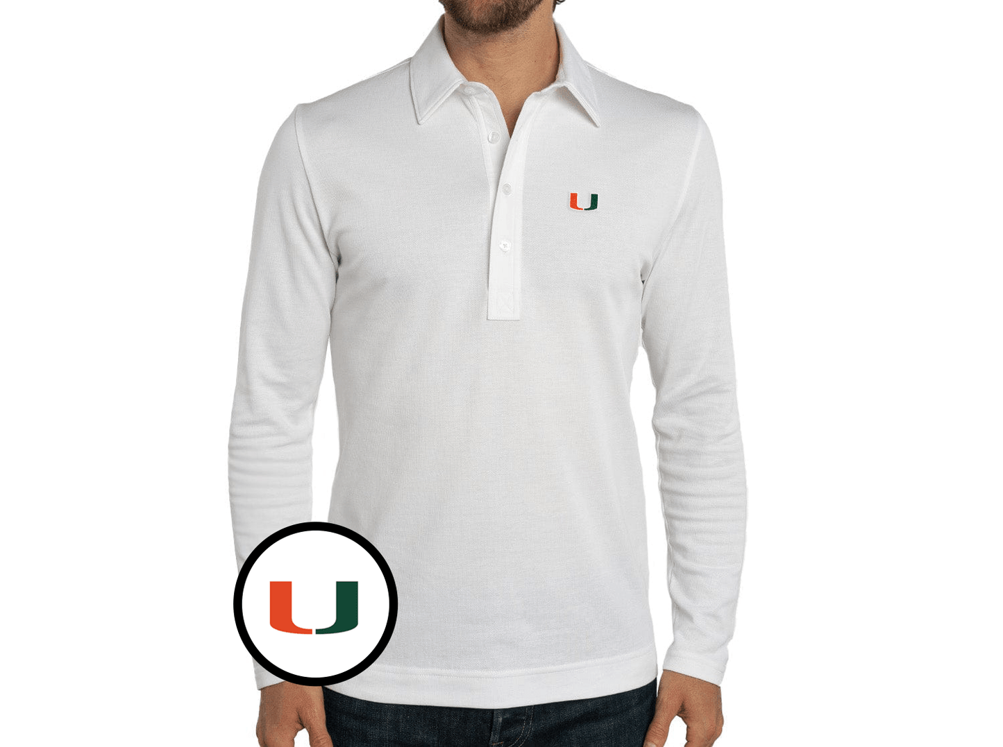 Miami - Jacquard Long Sleeve Range Polo - U Icon - White
