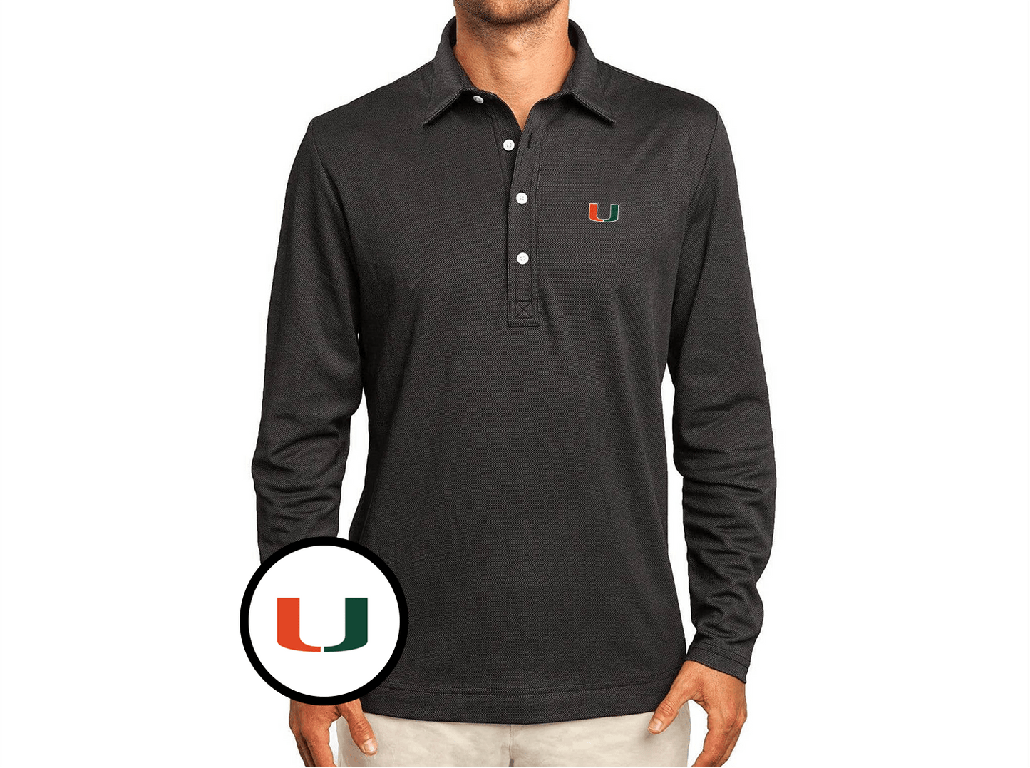 Miami - Jacquard Long Sleeve Range Polo - U Icon - Black