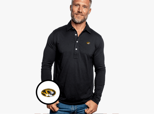 Criquet Missouri Brrr Long Sleeve Range Polo in Tiger, Black, view 1