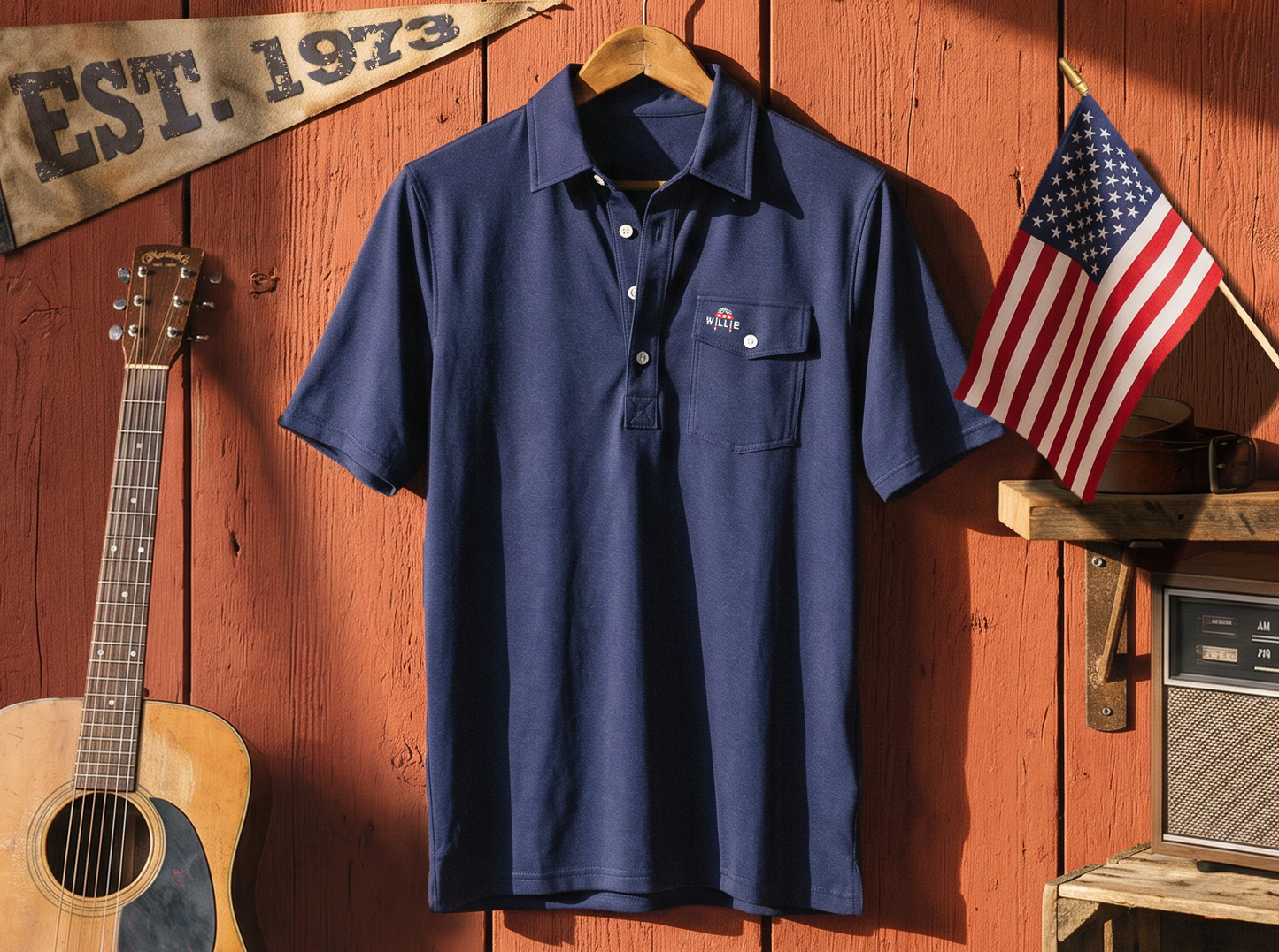 Willie Nelson Players Shirt - Willie Braids - Navy